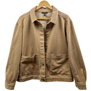 Eileen Fisher Corduroy Jacket Women L Beige Organic Cotton Snap Front Coastal